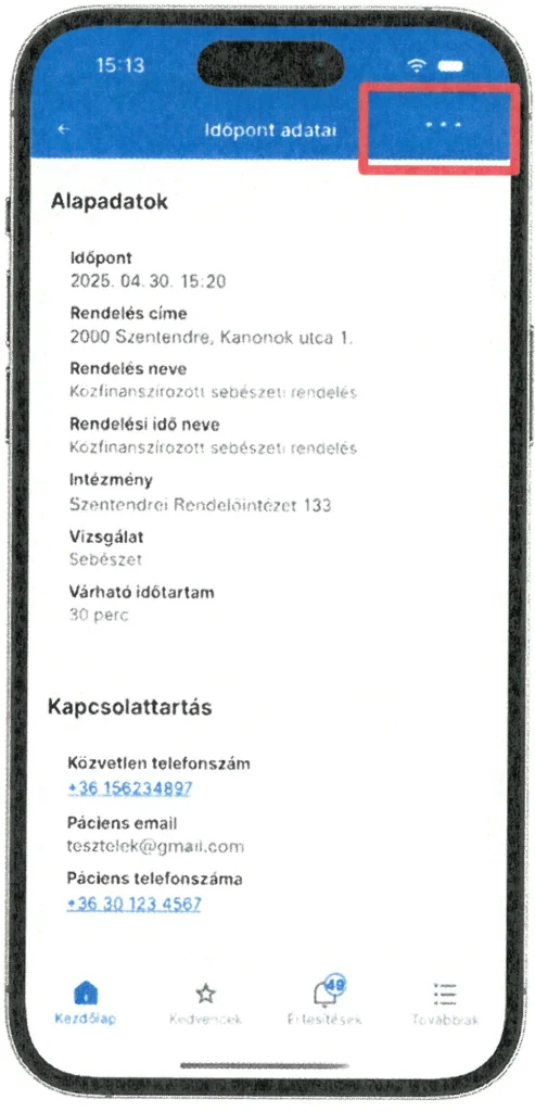 EgészségAblak - Naptár és Időpontok menüpont